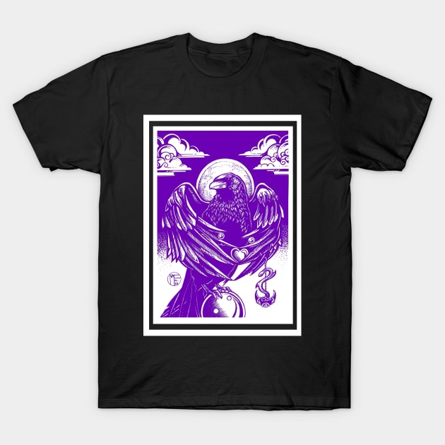 The Raven's Gift - White Outlined, Purple Version T-Shirt by Nat Ewert Art